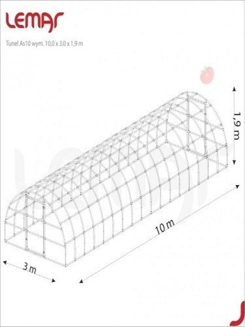 Folientunnel für den Garten 30 m^2 - 10,0 x 3,0 x 1,9 m